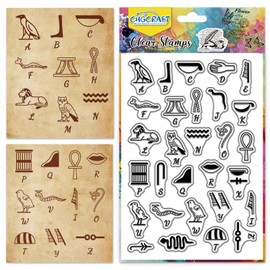 CHGCRAFT Egyptian Alphabet Symbols Clear Stamps 26 Letter Transparent Stamps Silicone Clear Stamp Seals for Carding Making DIY Scrapbooking Photo Album Decoration, 4.3x6.3 inch
