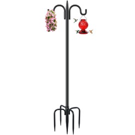 Gtongoko Double Shepherds Hook for Outdoor, 108 Inch Heavy Duty Bird Feeder Pole 3/4 Inch Thick Garden Hooks for Hanging Hummingbird Feeder, Plant Baskets, Solar Light Lanterns, 1 Pack