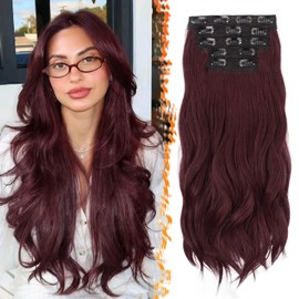BARSDAR Clip-In Extensions Red 50 cm Wavy Clip-In Hair Extensions for Women 5 Pieces Full Head Hair Extensions Synthetic Hairpiece Hair Extensions - Dark Burgundy Mixed