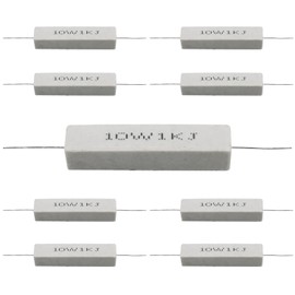 Cement Resistor,10 PCS 10w 1000 Ohm 5% Axial Lead Wire Resistor White Wound Fixed Ceramic Cement Wirewound Cement Power Resistors Flame Heat Moisture Resistance Precharge Horizontal Resistors