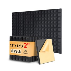 AUSLET 6 Pack Sound Proof Foam Panels for Walls 12" X 12" X 2" Pyramid Acoustic Panels with Self-Adhesive High Density Soundproof Wall Panels for Studio and Home