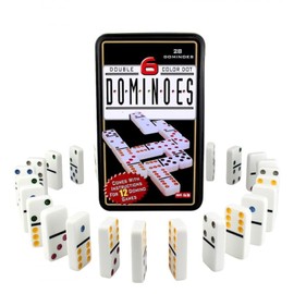 Dominó Board Game / Domino Set with Metal Box / Traditional Game for Children and Adults / 28 Pieces and 6 Colours