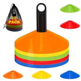 MIVERYEA 25/50 Pack Disc Cones for Sports, Agility Training Cone for Soccer, Football, Basketball, Coaching, Practice Equipment with Carry Bag and Holder, 5 Color