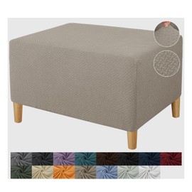JIVINER Super Stretch Rectangle Ottoman Slipcover Oversized Soft Spandex Jacquard Small Ottoman Covers Square Footstool Slipcover Storage with Elastic Bottom for Living Room (Small, Khaki)