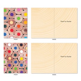 10 Assorted 'Pencil Me In' Thank You Teacher Note Cards with Envelopes 4 x 5.12 inch, Boxed Set of Gratitude Cards Featuring Bundled Colored Pencils, Artsy Gratefulness Notes AM2001TTG-B1x10