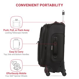 SwissGear Sion Softside Expandable Luggage – Medium Checked Suitcase with 360 Degree Wheels & Retractable Handle – 25 Inch, Perfect for 1-7 Night Trips – Black