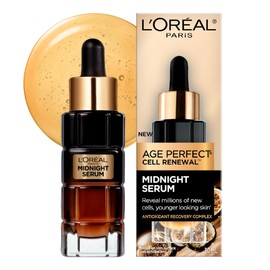 L'Oreal Paris L'Oral Paris Midnight Serum for Face, Vitamin E Serum, Skincare with Hyaluronic Acid, Antioxidants and Vitamin E, Age Perfect Cell Renewal, 30 ml