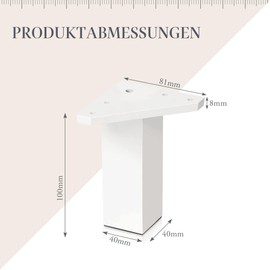 Kukicu ✮ Furniture Feet White ✮ Legs for Furniture – Set of 4 – Height: 100 mm – Square Profile: 40 x 40 mm – Screws Included ✮
