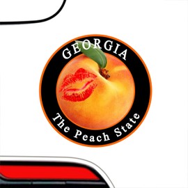 Peach Kiss GA Bumper Sticker - The Great State of Georgia Premium Vinyl Car Decal (3 x 3") | for Car Auto-Mobile Gift Merch-an-dise Window Flask Helmet Bottle + Better Than Magnets - Sticks Anywhere