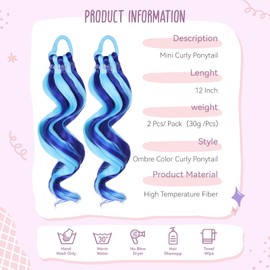 Mini Colorful Rubber Band Ponytail – Colored Braids Hair Extensions with Rubber Band Playful & Stylish Hair Accessory (Blue)
