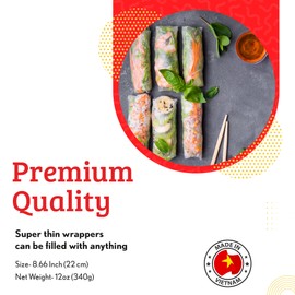 Cathay Fresh Spring Roll Rice Paper Wrappers, Rice Paper Wrappers for Fresh Rolls-30 Sheets, Non-GMO, Gluten-Free, Low Carb, Vietnamese Summer Wrap with Natural Ingredients, Veggie Wrap (Square, 22cm)