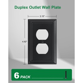 6-Pack Duplex Outlet Cover Plate, Decorative Matte Black Switch Plates and Outlet Covers, Natural Bamboo Fiber Wall Plates for Electrical Outlets, 1 Gang Receptacle Cover, Corrosion Resistant