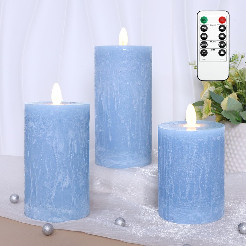 Rustic Blue Flameless Candles with Remote Control & Timer Function