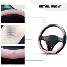 Ergocar Sport D-Shape Car Steering Wheel Cover Non-Slip Car Steering Wheel Protector Microfiber Breathable PU Leather Universal for D-Type Diameter 38cm(15") (Black)