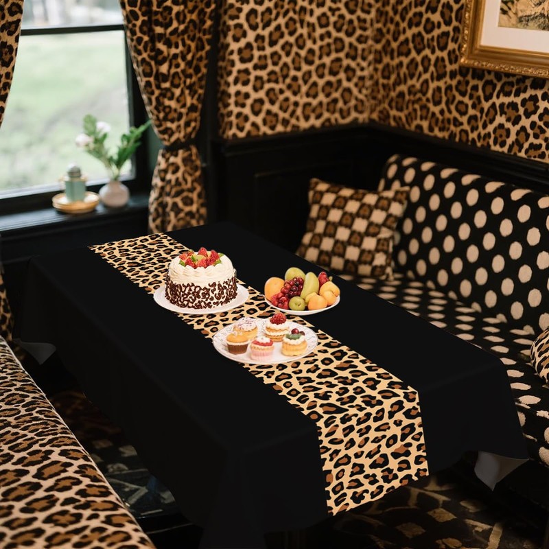 4 Pcs Leopard Print Party Tablecloth Decorations, Waterproof Rectangle Safari
