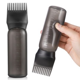 Botella aplicadora de peine para raíces Pimoys 6 onzas, aplicador de aceite para tinte de cabello, botella de aceite para el cabello con cepillo y esc