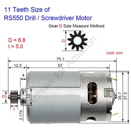 RS550 21V 11 Teeth (Φ8.8mm) Motor for Hand Drill, 9.6-25V 9-15 Teeth 25000 RPM Replacement for Rechargeable Drill and Screwdriver