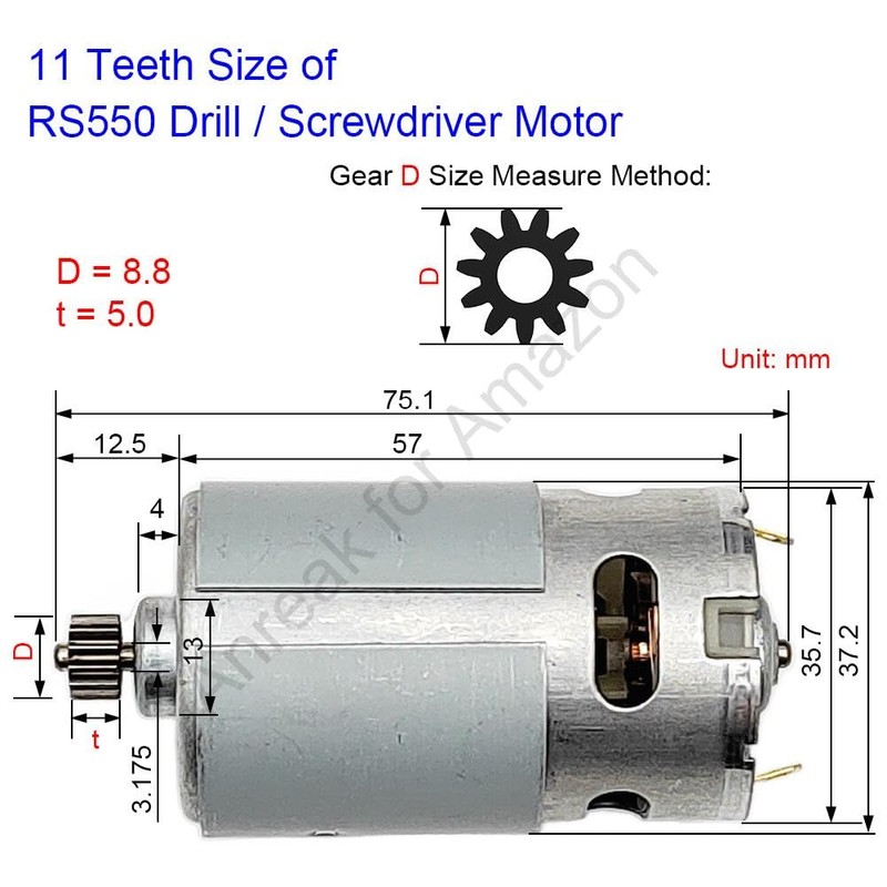 RS550 21V 11 Teeth (Φ8.8mm) Motor for Hand Drill, 9.6-25V