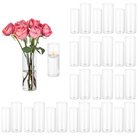 Hewory Glass Cylinder Vases for Centerpieces: 32PCS Clear Flowers Vases Bulk for Floating Candle Bouquet - Hurricane Candle Holders for Wedding Table Birthday Party Decorations
