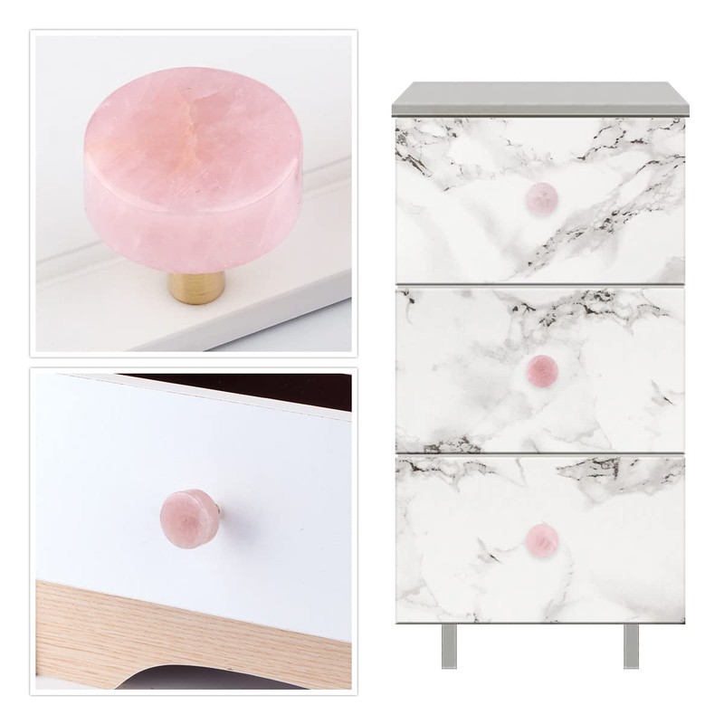 Nupuyai 2pcs Rose Quartz Round Crystal Stone Drawer Knobs Set,
