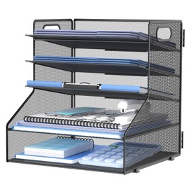 SUPEASY 5-Tier Desk File Organizer, Metal Letter Paper Tray, Desk Organizers and Accessories for Home Office Supplies, Black