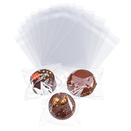 ROSPAKTEK 100Pcs 3 x3Inch Chocolate Ball Bags Truffle Bags Macaron Bag Chocolate Covered Ore Bag Self Adhesive Bakery Treat Packaging for Cookies Candy Brownie Party Favor Wedding Birthday