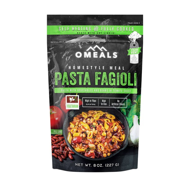 OMEALS Pasta Fagioli-Vegetarian-MRE-Extended Shelf Life-Fully Cooked w/Heater-Perfect for Outdoor Enthusiasts, Travelers, Emergency Supplies-USA Made