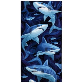 YISUMEI Blue Sharks Beach Towels for Adults Extra Large 180 x 90 cm, Microfibre Quick Dry Towel for Travel Swimming Camping Sports