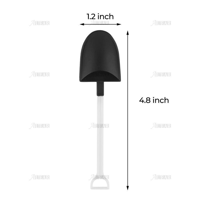 AUEAR 100 Pack Mini Shovel Shape Spoons Black Plastic Disposable
