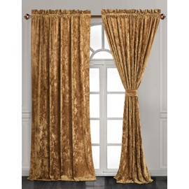 Chezmoi Collection Lux Caramel Gold Crushed Velvet Curtains 2 Panel Set - 96 inches Long Room Darkening Luxury Distressed Velvet Rod Pocket Window Drapes for Living Room Bedroom 50" W x 96" L