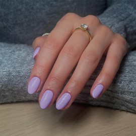 Lilac False Nails Short Oval, SXVME Simple Acrylic Press on Nails Short, Purple Fake Nails Short, Natural Glue on Nails Short Almond, Solid Gel Full Cover Stick On Nails For Women Daily Wear