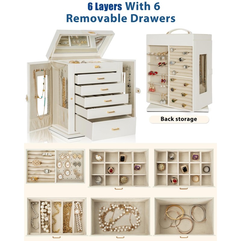 AKOZLIN 360° Rotating Jewelry Box 6-Tier Organizer Functional Jewelry Storage