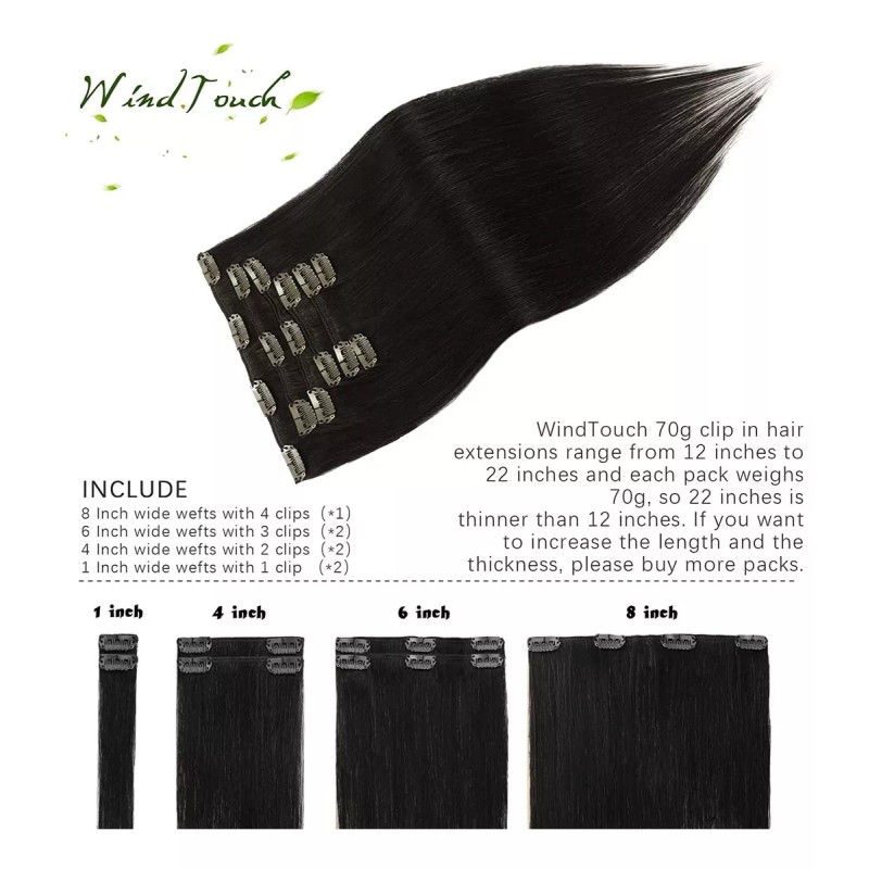 Windtouch Extensiones De Cabello 22in Negro #1b 70gr