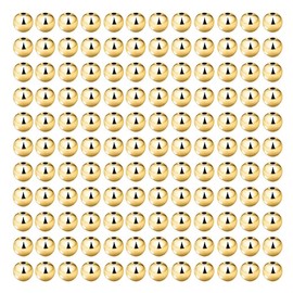 200 piezas de cuentas espaciadoras redondas lisas doradas - Latón bañado en oro, resistente al deslustre, cuentas conectoras sueltas sin uniones para hacer pulseras de bricolaje (4 mm / 0.16 pulgadas)