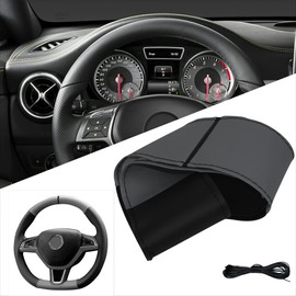 Xkeribom Steering Wheel Cover Lace-Up Leather 37-38 cm Black 12 o'clock Marking Grey Sport