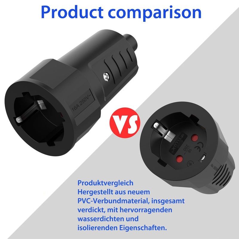 Schuko Coupling, Pack of 2 Protective Contact 250 V/16 A