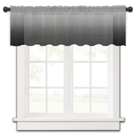 Zadaling Ombre Sheer Curtain Valances for Window, Ombre Black Grey Valance Chiffon Window Treatments Rod Pocket Short Curtain for Kitchen Windows Bedroom Bathroom 54x18 Inch
