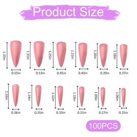 Stiletto Press on Nails, 100 PCS 10 Sizes Pink Stiletto Nails Matte Pink Press on Nail Artificial Solid Color Full Cover Acrylic Fake Nail Tips for Women and Girls DIY Manicure