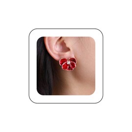 Xmsrn Vintage Red Oil Drop Flower Earrings Crystal Flower Stud Earrings Red Statement Flower Earrings Red Oil Flower Earrings for Women