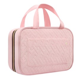 Sarini Travel Toiletry Bag - Waterproof Cosmetic Bag with Large Capacity and 4 Compartments, Sturdy Hook, Non-Slip Carry Handle, Pink, Ideal for Men & Women