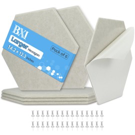 BXI Hexagon Felt Bulletin Board - 14.2 X 12.3 X 3/8 Inches 6 Pcs Self-Adhesive Poster Cork Board 30 Push Pins, Thick Pin Tiles Display Vision Board, Photo Picture Panels for Home Office Classroom