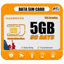 KAISNVXS 4G LTE Cellular Data SIM Card for 90 Days 5GB Compatible with USA Nationwide Networks for Security Cameras, Hunting Trail Cameras, Game Cameras, Tablets, Unlocked IoT Device,Plug and Play