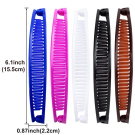 Mxxipp 5pcs Banana Hair Clips for Women, Non-Slip Large Hair Claw Clips, Classic Double Combs Hair Accessories for Thick Thin Fine Straight Curly Long Short Hair- Black & Coffee & White & Blue & Pink