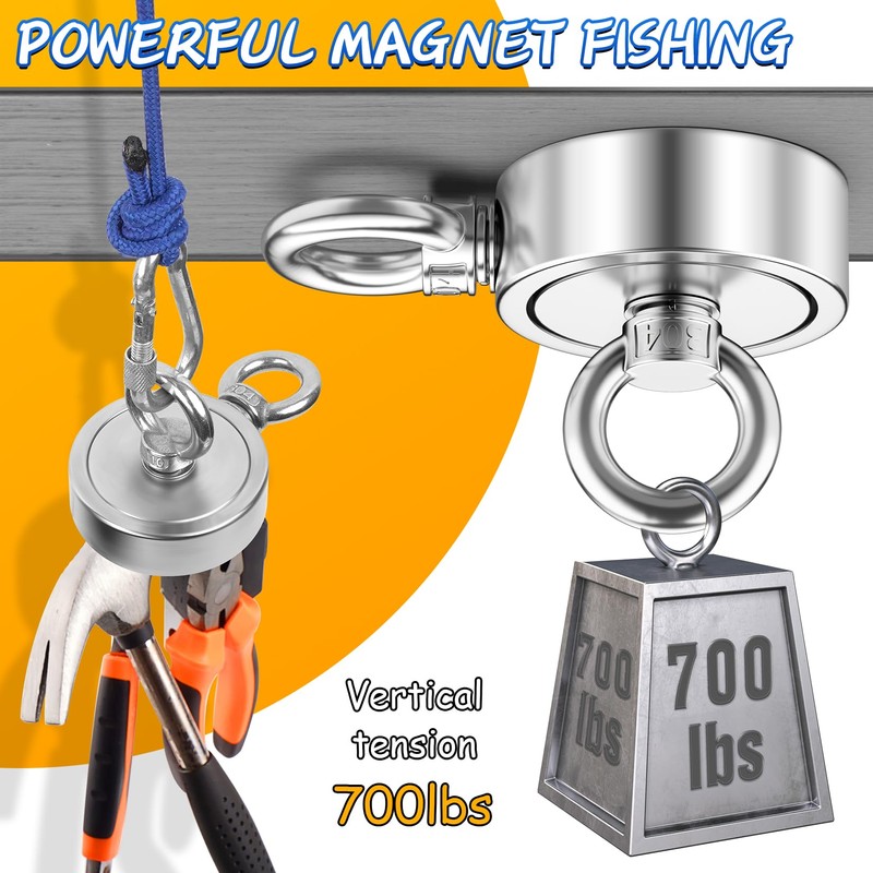 Grtard 700 LBS Magnet Fishing Kit, Double Sided Neodymium Fishing