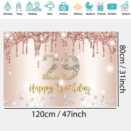 29th Birthday Decoration Women, 29th Birthday Decoration Rose Gold Glitter Spots Fabric Sign Poster, 29th Birthday Background Banner Woman 29th Birthday Party Decoration