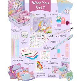 Nicpro 62PCS Unicorn Stationary Set For Girls,Unicorn Kid Toys for Aged 6-10 Years Old, Cute Stationery Supplies Letter Writing Kit Gift for 5,6,7,8,9,10 - Little Girls Ideal Christmas Birthday Gifts