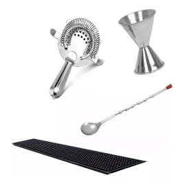 Buffetware Set Barman Colador Jigger Cuchara Tapete Bebidas Paquete Bar