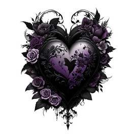 2pcs 4.33"x5.51" Black Heart with Purple Flowers Vinyl Decal Sticker - Self-Adhesive Matte Finish Cartoon Anime Design - Self-Adhesive & Waterproof Decal for Cars, Motorcycles, Laptops, Walls |#CZ285