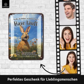 LANOLU Retro Tin Sign The Rabbit Hopelt Vintage Metal Signs with Sayings, Shabby Chic Decorative Kitchen and Garden, Funny Metal Signs, Easter Gift, 15 x 20 cm