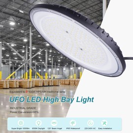 100 W UFO LED High Bay Light, Fosingut Super Bright 144 LEDs Indoor Spotlight UFO LED Workshop Lamp, 110 lm/W 6500 K Cool White IP65 Waterproof Industrial Lamp High Bay Light for Factories, Garages,